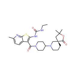 CCNC(=O)Nc1sc2nc(C)ccc2c1C(=O)N1CCC(N2CCC[C@@]3(C2)CC(C)(C)OC3=O)CC1 ZINC000043197874