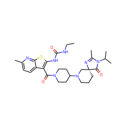 CCNC(=O)Nc1sc2nc(C)ccc2c1C(=O)N1CCC(N2CCC[C@]3(C2)N=C(C)N(C(C)C)C3=O)CC1 ZINC000084653459