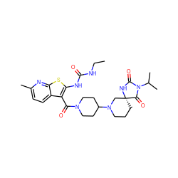 CCNC(=O)Nc1sc2nc(C)ccc2c1C(=O)N1CCC(N2CCC[C@]3(C2)NC(=O)N(C(C)C)C3=O)CC1 ZINC000084670502