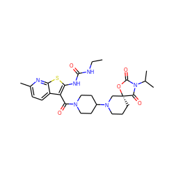 CCNC(=O)Nc1sc2nc(C)ccc2c1C(=O)N1CCC(N2CCC[C@]3(C2)OC(=O)N(C(C)C)C3=O)CC1 ZINC000084653457