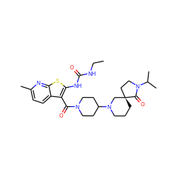 CCNC(=O)Nc1sc2nc(C)ccc2c1C(=O)N1CCC(N2CCC[C@]3(CCN(C(C)C)C3=O)C2)CC1 ZINC000043197878