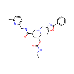 CCNC(=O)O[C@@H]1C[C@@H](C(=O)NCc2cccc(C)n2)CN(Cc2nc(-c3ccccc3)oc2C)C1 ZINC000071340341