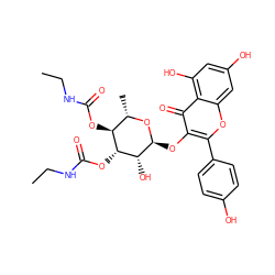 CCNC(=O)O[C@H]1[C@H](C)O[C@@H](Oc2c(-c3ccc(O)cc3)oc3cc(O)cc(O)c3c2=O)[C@H](O)[C@@H]1OC(=O)NCC ZINC000084596598