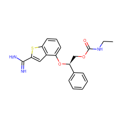 CCNC(=O)OC[C@H](Oc1cccc2sc(C(=N)N)cc12)c1ccccc1 ZINC000045386654