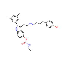 CCNC(=O)Oc1ccc2[nH]c(-c3cc(C)cc(C)c3)c(CCNCCCCc3ccc(O)cc3)c2c1 ZINC000027561516