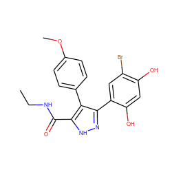 CCNC(=O)c1[nH]nc(-c2cc(Br)c(O)cc2O)c1-c1ccc(OC)cc1 ZINC000004617892