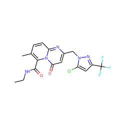 CCNC(=O)c1c(C)ccc2nc(Cn3nc(C(F)(F)F)cc3Cl)cc(=O)n12 ZINC001772627053