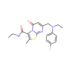 CCNC(=O)c1c(C)sc2nc(CN(CC)c3ccc(F)cc3)cc(=O)n12 ZINC000653845483