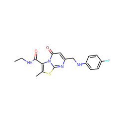 CCNC(=O)c1c(C)sc2nc(CNc3ccc(F)cc3)cc(=O)n12 ZINC000653854049