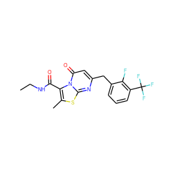 CCNC(=O)c1c(C)sc2nc(Cc3cccc(C(F)(F)F)c3F)cc(=O)n12 ZINC000584904989