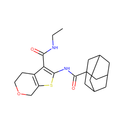 CCNC(=O)c1c(NC(=O)C23CC4CC(CC(C4)C2)C3)sc2c1CCOC2 ZINC000169311174