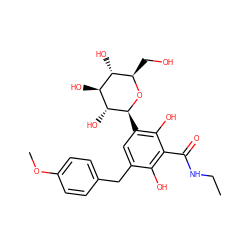 CCNC(=O)c1c(O)c(Cc2ccc(OC)cc2)cc([C@@H]2O[C@H](CO)[C@@H](O)[C@H](O)[C@H]2O)c1O ZINC000003936413