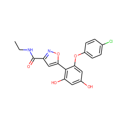 CCNC(=O)c1cc(-c2c(O)cc(O)cc2Oc2ccc(Cl)cc2)on1 ZINC000096939862