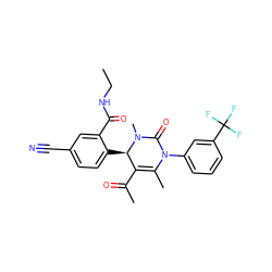 CCNC(=O)c1cc(C#N)ccc1[C@@H]1C(C(C)=O)=C(C)N(c2cccc(C(F)(F)F)c2)C(=O)N1C ZINC001772587130