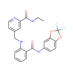 CCNC(=O)c1cc(CNc2ccccc2C(=O)Nc2ccc3c(c2)OC(F)(F)O3)ccn1 ZINC000028951748