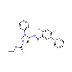 CCNC(=O)c1cc(NC(=O)c2cc(-c3ccccn3)c(F)cc2Cl)n(-c2ccccc2)n1 ZINC001772619351