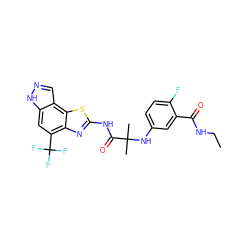 CCNC(=O)c1cc(NC(C)(C)C(=O)Nc2nc3c(C(F)(F)F)cc4[nH]ncc4c3s2)ccc1F ZINC000115721454