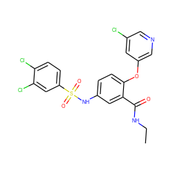 CCNC(=O)c1cc(NS(=O)(=O)c2ccc(Cl)c(Cl)c2)ccc1Oc1cncc(Cl)c1 ZINC000095590158