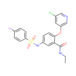 CCNC(=O)c1cc(NS(=O)(=O)c2ccc(I)cc2)ccc1Oc1cncc(Cl)c1 ZINC000095588393