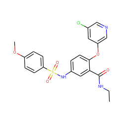 CCNC(=O)c1cc(NS(=O)(=O)c2ccc(OC)cc2)ccc1Oc1cncc(Cl)c1 ZINC000038857680