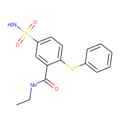 CCNC(=O)c1cc(S(N)(=O)=O)ccc1Sc1ccccc1 ZINC000049115128