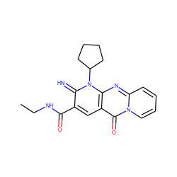 CCNC(=O)c1cc2c(=O)n3ccccc3nc2n(C2CCCC2)c1=N ZINC000100560178