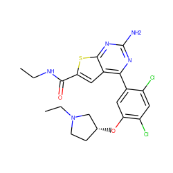 CCNC(=O)c1cc2c(-c3cc(O[C@@H]4CCN(CC)C4)c(Cl)cc3Cl)nc(N)nc2s1 ZINC000036487435