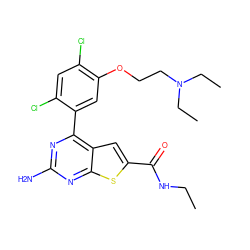 CCNC(=O)c1cc2c(-c3cc(OCCN(CC)CC)c(Cl)cc3Cl)nc(N)nc2s1 ZINC000037246111