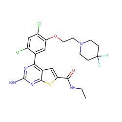 CCNC(=O)c1cc2c(-c3cc(OCCN4CCC(F)(F)CC4)c(Cl)cc3Cl)nc(N)nc2s1 ZINC000037246103