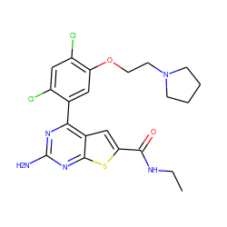 CCNC(=O)c1cc2c(-c3cc(OCCN4CCCC4)c(Cl)cc3Cl)nc(N)nc2s1 ZINC000036966109