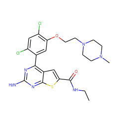 CCNC(=O)c1cc2c(-c3cc(OCCN4CCN(C)CC4)c(Cl)cc3Cl)nc(N)nc2s1 ZINC000037246106