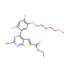 CCNC(=O)c1cc2c(-c3cc(OCCNCCOC)c(Cl)cc3Cl)nc(N)nc2s1 ZINC000037246102