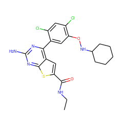 CCNC(=O)c1cc2c(-c3cc(ONC4CCCCC4)c(Cl)cc3Cl)nc(N)nc2s1 ZINC000043074981