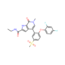CCNC(=O)c1cc2c(-c3cc(S(C)(=O)=O)ccc3Oc3ccc(F)cc3F)cn(C)c(=O)c2[nH]1 ZINC000146766641