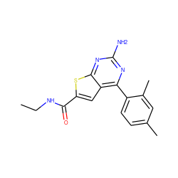 CCNC(=O)c1cc2c(-c3ccc(C)cc3C)nc(N)nc2s1 ZINC000037246113