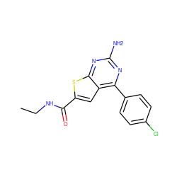 CCNC(=O)c1cc2c(-c3ccc(Cl)cc3)nc(N)nc2s1 ZINC000037246109