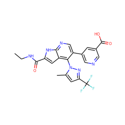 CCNC(=O)c1cc2c(-n3nc(C(F)(F)F)cc3C)c(-c3cncc(C(=O)O)c3)cnc2[nH]1 ZINC000084690408