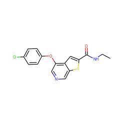 CCNC(=O)c1cc2c(Oc3ccc(Cl)cc3)cncc2s1 ZINC000013864380