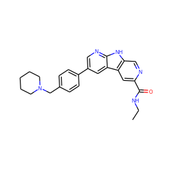 CCNC(=O)c1cc2c(cn1)[nH]c1ncc(-c3ccc(CN4CCCCC4)cc3)cc12 ZINC000200101766