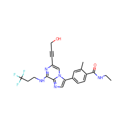 CCNC(=O)c1ccc(-c2cnc3c(NCCC(F)(F)F)nc(C#CCO)cn23)cc1C ZINC000199095672