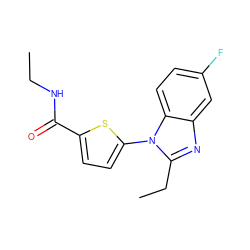 CCNC(=O)c1ccc(-n2c(CC)nc3cc(F)ccc32)s1 ZINC000169701610