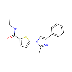 CCNC(=O)c1ccc(-n2cc(-c3ccccc3)nc2C)s1 ZINC000169701616