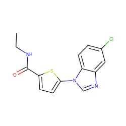 CCNC(=O)c1ccc(-n2cnc3cc(Cl)ccc32)s1 ZINC000169701601