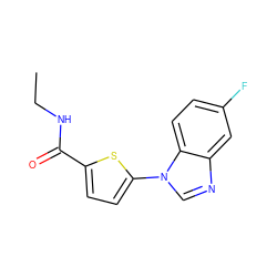 CCNC(=O)c1ccc(-n2cnc3cc(F)ccc32)s1 ZINC000169701609