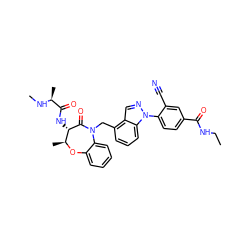 CCNC(=O)c1ccc(-n2ncc3c(CN4C(=O)[C@@H](NC(=O)[C@H](C)NC)[C@H](C)Oc5ccccc54)cccc32)c(C#N)c1 ZINC000220142430