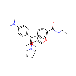 CCNC(=O)c1ccc(C(=C2C[C@@H]3CC[C@H](C2)N3Cc2ccoc2)c2ccc(N(C)C)cc2)cc1 ZINC000028456667