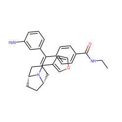 CCNC(=O)c1ccc(C(=C2C[C@@H]3CC[C@H](C2)N3Cc2ccoc2)c2cccc(N)c2)cc1 ZINC000028392162