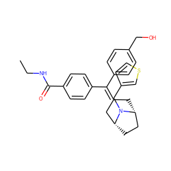 CCNC(=O)c1ccc(C(=C2C[C@@H]3CC[C@H](C2)N3Cc2ccsc2)c2ccc(CO)cc2)cc1 ZINC000028391400