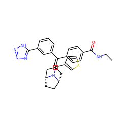 CCNC(=O)c1ccc(C(=C2C[C@@H]3CC[C@H](C2)N3Cc2ccsc2)c2cccc(-c3nnn[nH]3)c2)cc1 ZINC000028394135