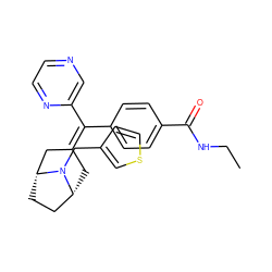 CCNC(=O)c1ccc(C(=C2C[C@@H]3CC[C@H](C2)N3Cc2ccsc2)c2cnccn2)cc1 ZINC000028456276